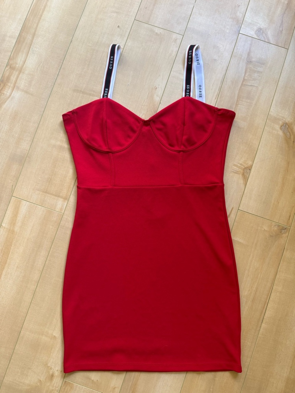 Guess Red Bustier Dress with Branded Straps